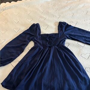Altar'd State Girls Navy Long Sleeve Lace-Up Party Dress
